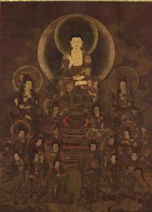 【日本南北朝时代佛画】东京国立博物馆藏 14世纪--釈迦三尊十罗刹女