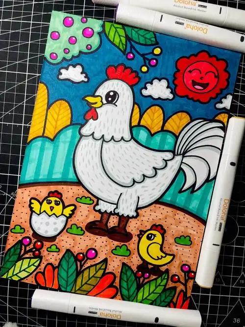 马克笔儿童画丨大公鸡
