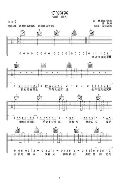 吉他谱 第1页