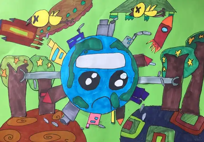 梓轩书画关于"地球,环境"的儿童画创作