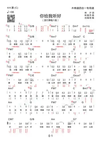 你给我听好四合一吉他谱木棉道琴行