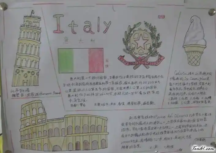 之旅意大利人文建筑手抄报手抄报图片大全集意大利比萨斜塔的手抄报