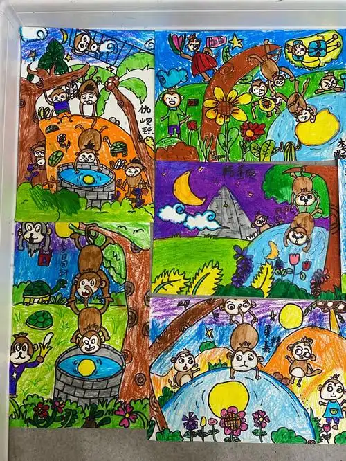 一二年级故事画猴子捞月