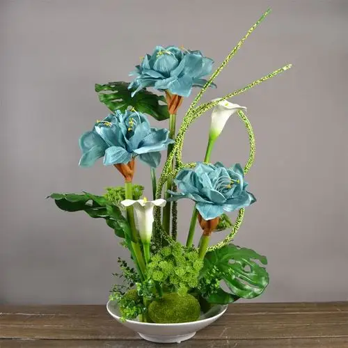 现代简约 中式插花 家居装饰 仿真花 餐桌花艺套装君子兰花艺摆件