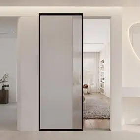 极窄幽灵门隐形轨道钛合金卫生间悬浮长虹玻璃移门厨房推拉谷仓门