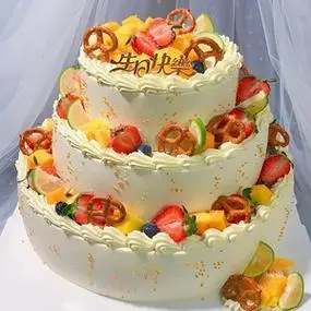 品牌蛋糕店新鲜现做三层生日蛋糕乳糖奶油水果夹心2小时送货上门