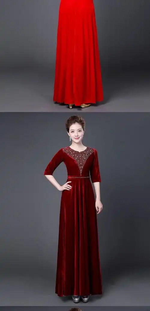 中老年合唱女演出服新款金丝绒大合唱成人合唱服长裙女合唱团指挥服