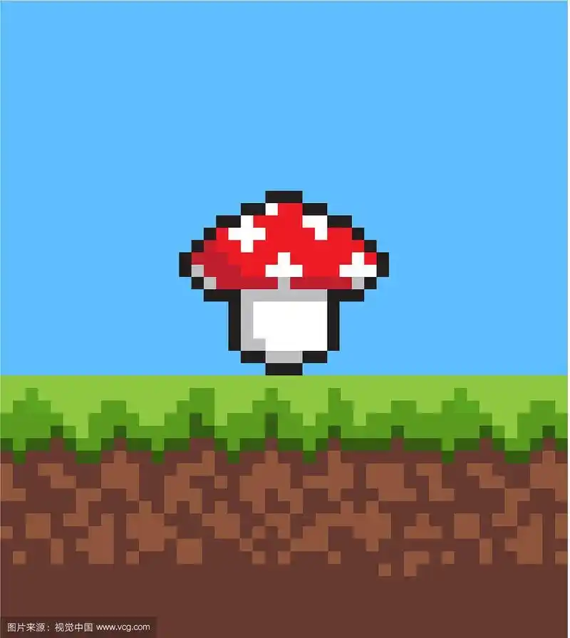 可爱的2d草地横幅上的像素蘑菇