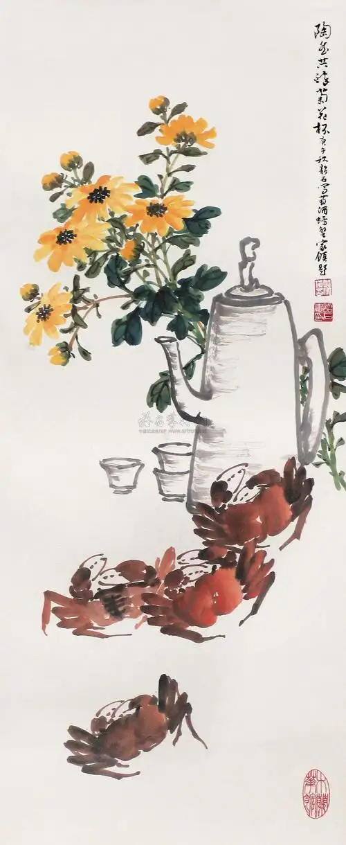 【菊酒螃蟹 镜心 设色纸本】拍卖品_图片_价格_鉴赏_绘画_雅昌艺术品