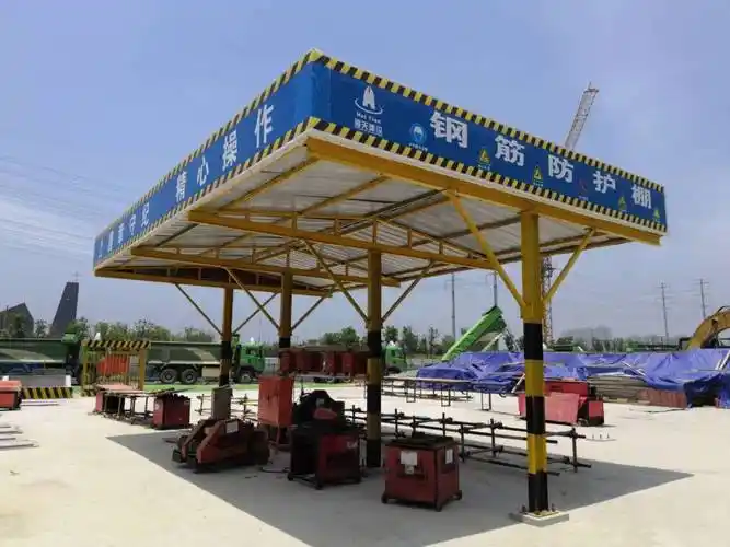 移动钢筋棚双层防砸棚成品612蓝色钢筋棚施工用