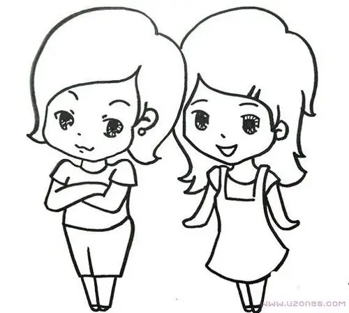 可爱的双胞胎小女孩简笔画图片大全-www.uzones.com