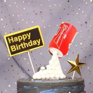 网红啤酒易拉罐happy birthday生日快乐蛋糕装饰插牌插件星星创意