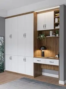 北欧六门大衣柜书柜书桌一体组合整体卧室定制板式简约现代衣橱