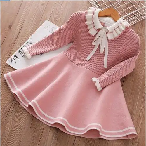 suntek女童裙子毛线公主裙洋气2020秋冬新款童装时尚甜美儿童宝宝