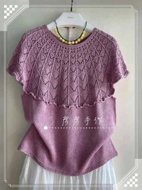 紫荷,喵夫人真丝镂空花样圆育克套头衫(附图解)