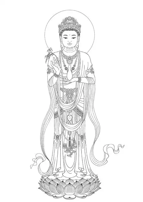 涂色佛像描金观音菩萨线描唐卡手绘diy线稿diy