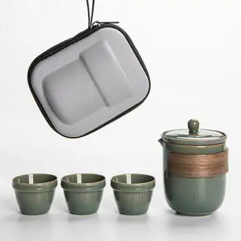 套装旅行茶具便携式一壶三杯户外露营泡茶装备青瓷功夫茶杯茶壶懒人