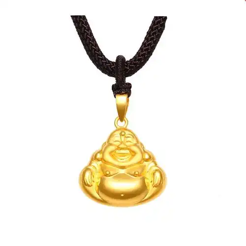 老鳯祥云同款黄金弥勒小佛吊坠男士999足金项链女款3d硬金挂绳坠子