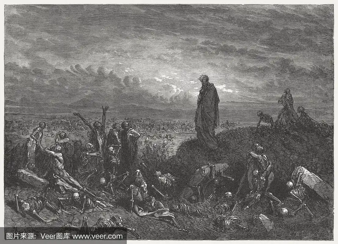 干骨谷(以西结书第37章),木刻,出版于1886年