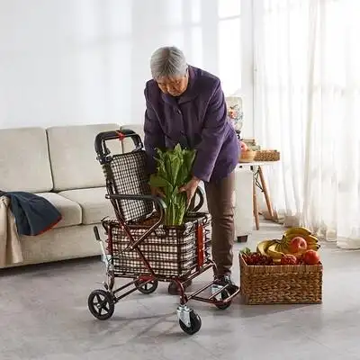 老人手推车代步可坐助行车轻便折叠购物车四轮老年便携买菜车家用