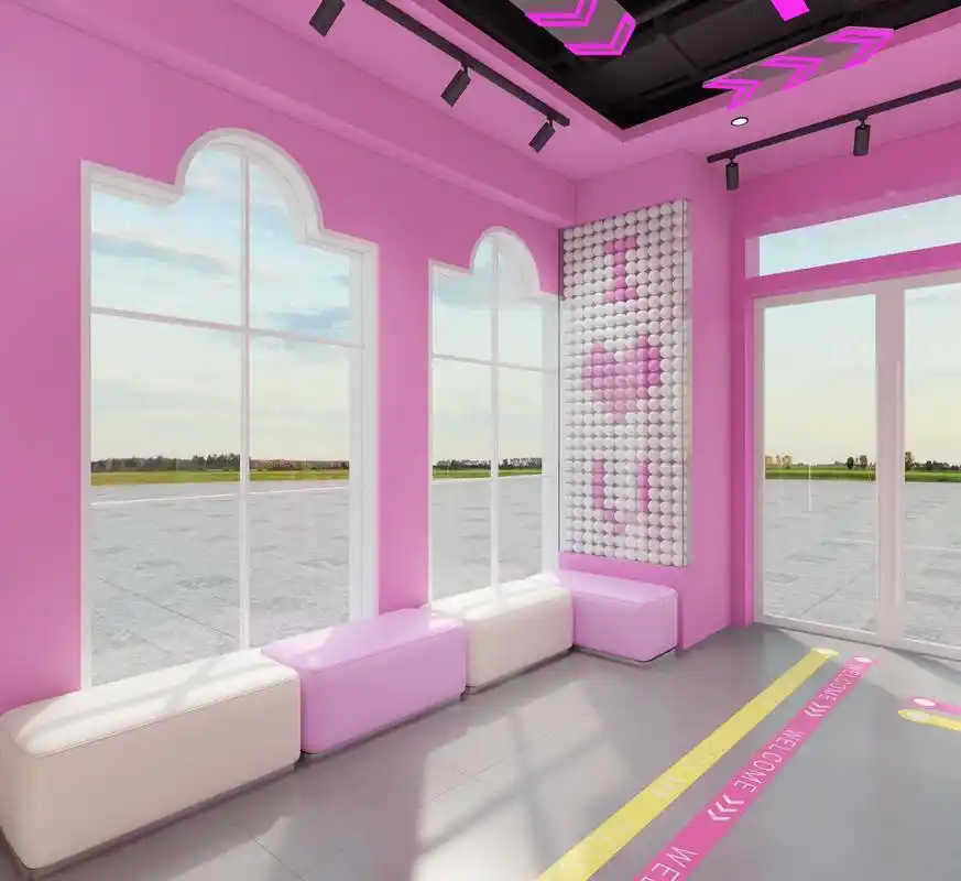 潮玩娃娃机网红打卡墙设计抓娃娃店打卡拍照.