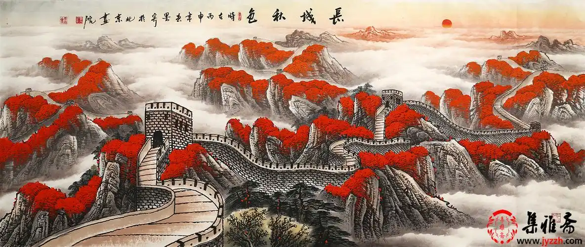 八方聚财】客厅背景墙诗意山水画二,本幅山水画作品《旭日东升》不仅