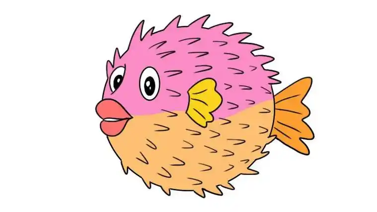 刺豚简笔画带颜色生气的刺豚儿童画画法刺豚简笔画卡通画画法教你画