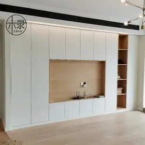 沈阳电视柜背景墙定制整面全屋格栅护墙板隐形藏门客厅简约现代石