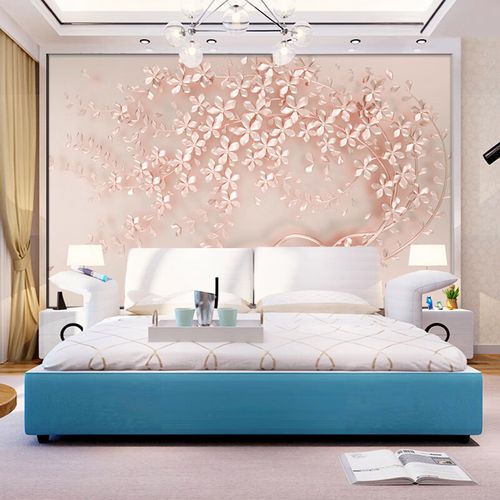 扑哩扑剌卧室床头背景墙壁纸现代简约墙布欧式轻奢风装饰画8d立体墙纸