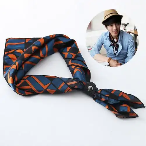 2020新款男士印花小方巾围巾薄款复古嘻哈头巾发带西装小丝巾女