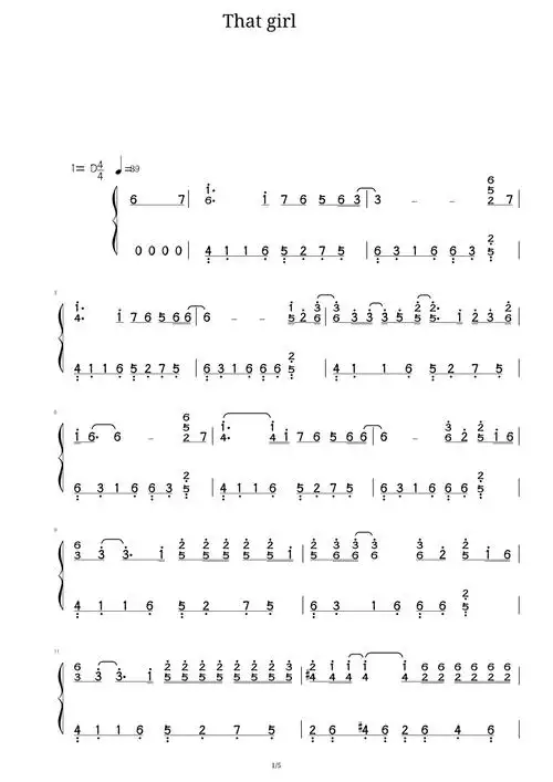 olly murs《that girl》钢琴简谱-d调1