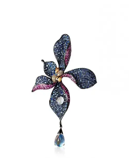2103 张依芸设计,月光石配彩色宝石「墨兰」胸针