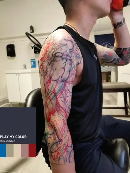 全程freehand手绘完成的鳌鱼半甲七分袖