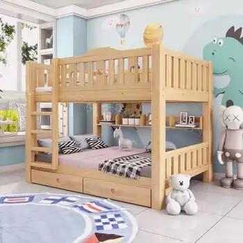 泽慕 上下床全实木两层子母床双人高低床上下铺儿童床 原木直梯上下
