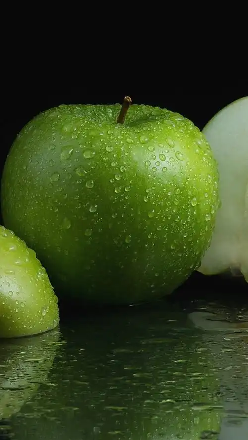 iphone 壁纸 绿色苹果,水滴,水果特写