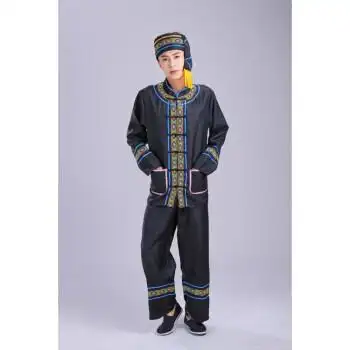 土家族服装男新款少数民族演出服成人苗族舞蹈服装壮族瑶族表演服装