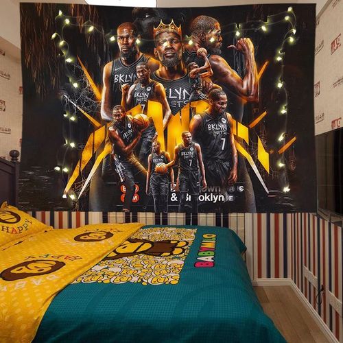 nba篮球球星 杜兰特篮网海报背景布床头挂墙挂布宿舍房间墙布挂毯