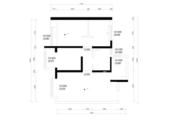 90平三居室户型图
