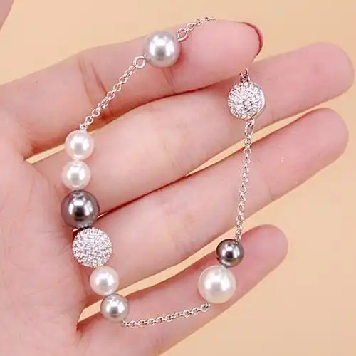 施华洛世奇人造水晶)珍珠手链隐藏磁铁新款女士水晶手链奢侈品饰品