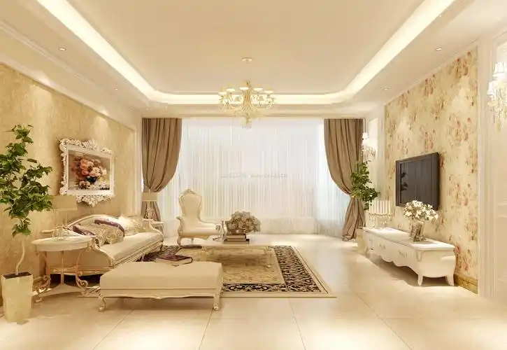 欧式田园风格客厅吊顶装修效果图