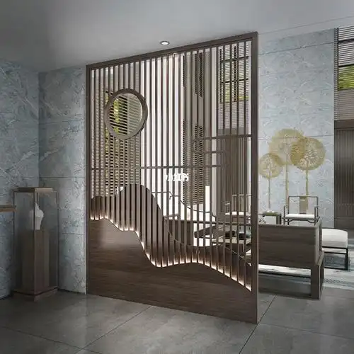 新中式实木镂空格栅入户玄关客厅黑胡桃背景墙餐厅遮挡煞隔断屏风屏风