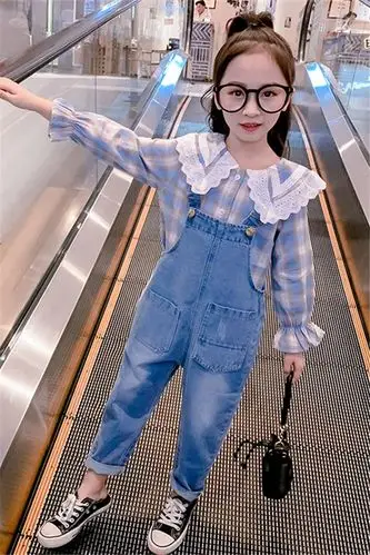 童装女童春装牛仔背带裤套装2020新款儿童韩版女孩衬衫两件套