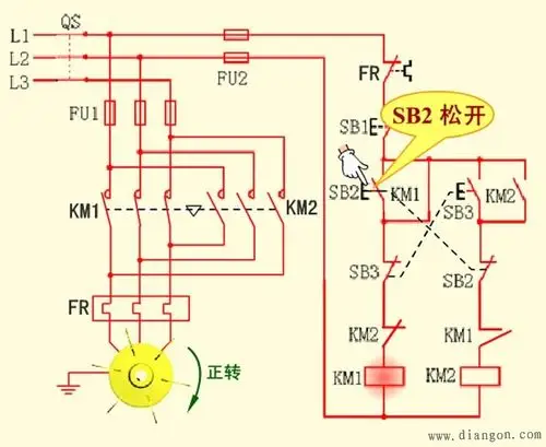 双重联锁电动机正反转控制电路图原理图解