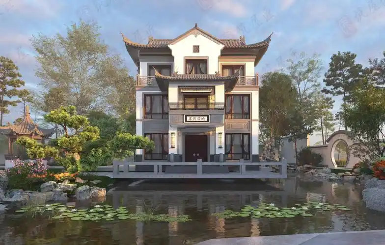 占地128平三层新中式徽派别墅