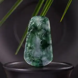 翡翠山水牌冰种飘花吊坠镶嵌扣头挂绳天然玉石精品挂件翡翠直播