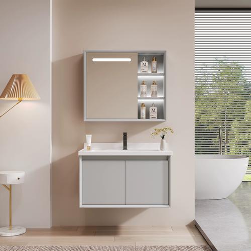 实木智能陶瓷一体卫生间挂墙洗脸洗手盆洗漱台盆浴室柜组合