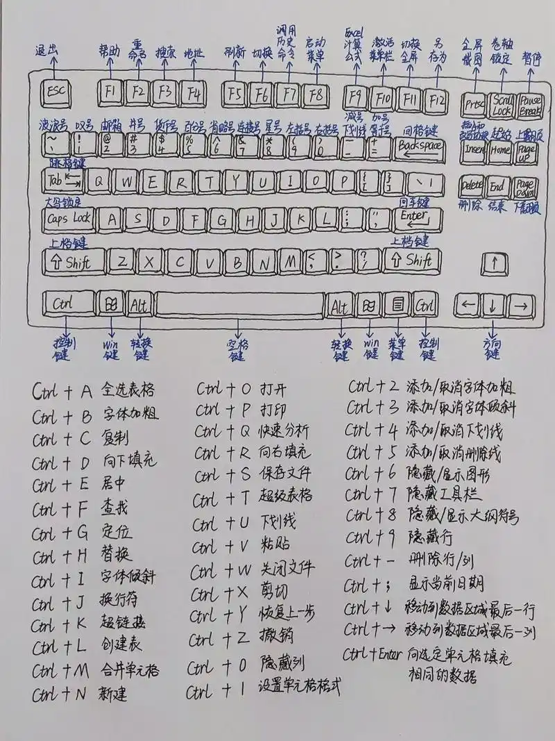 键盘快捷键中文详细版 键盘上的功能键已经用中文详细标出来了,标注不