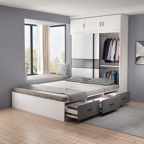 榻榻米衣柜床一体儿童小户型衣帽间组合床省空间多功能高箱储物床