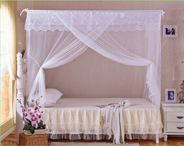 农村老式卧室四方加厚加密尘蚊帐家用粉色蕾丝花边不含支架15m