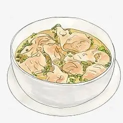 水彩手绘清汤抄手馄饨